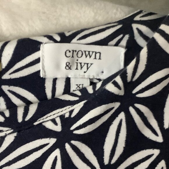 Crown & Ivy Women XL Shell Print Dress Tunic Bell Sleeves Beach Cruise Back Tie - Picture 4 of 10